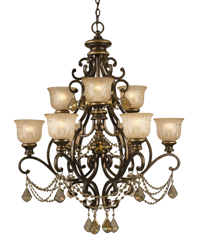 Product image for Norwalk 9 Light Chandelier - Bronze Umber w/ Golden Teak Hand Cut Crystal