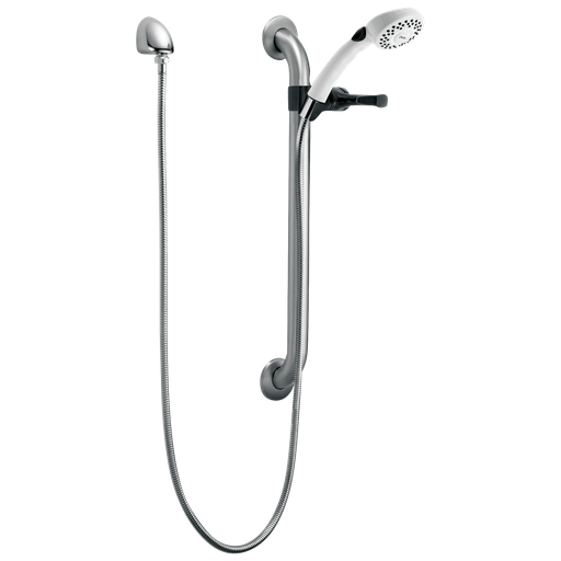 Commercial Hdf®: Single-Setting Hand Shower W/ Grab Bar & Elbow - Stainless And White