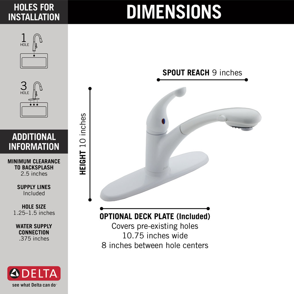 Delta Signature Pullouts: Single Handle Pull-Out Kitchen Faucet - Single Handle Lever - White
