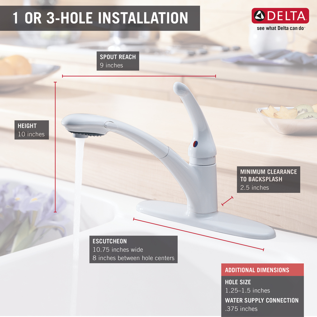 Delta Signature Pullouts: Single Handle Pull-Out Kitchen Faucet - Single Handle Lever - White