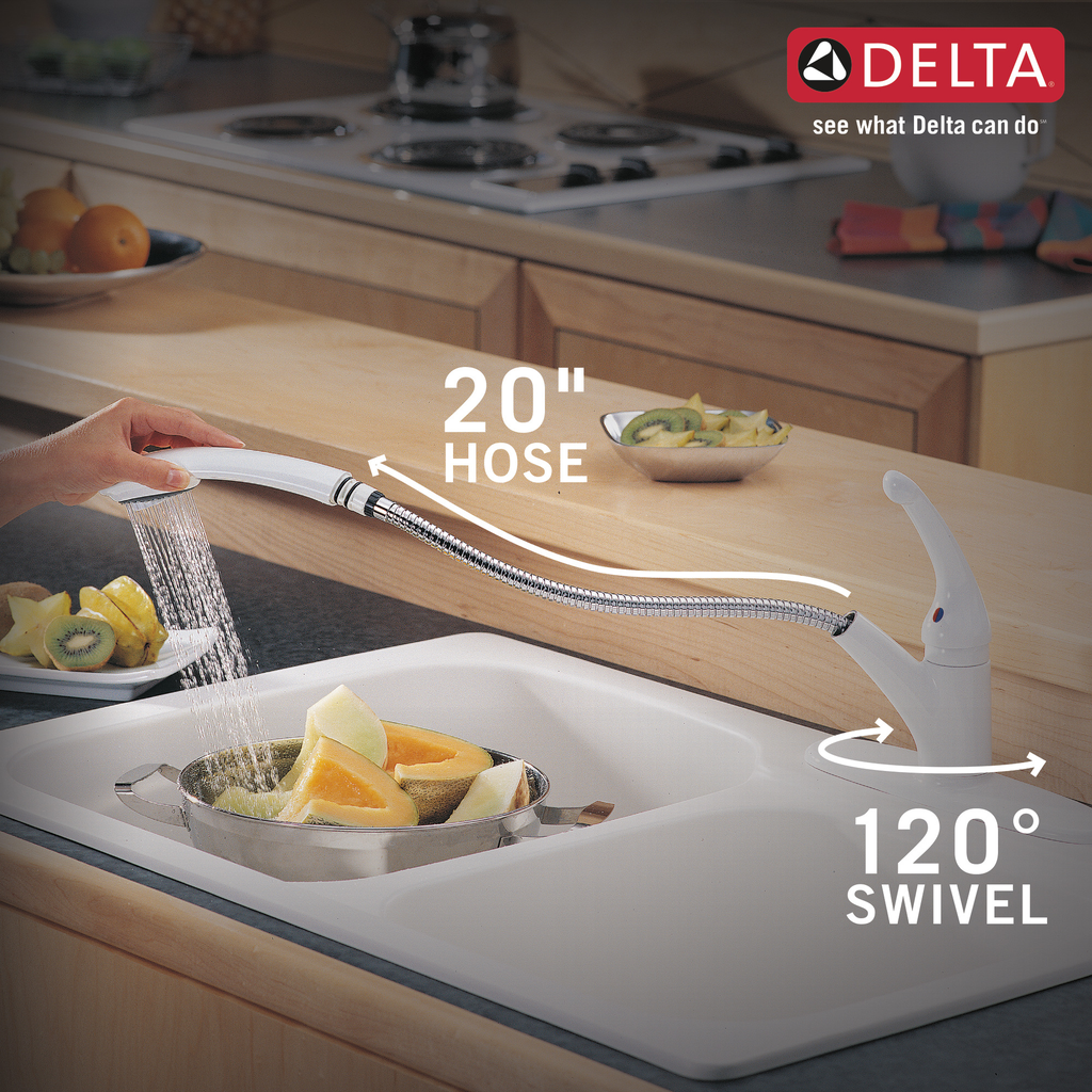 Delta Signature Pullouts: Single Handle Pull-Out Kitchen Faucet - Single Handle Lever - White