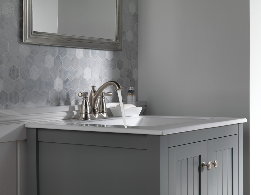 Delta Linden™: Traditonal Two Handle Centerset Bathroom Faucet - Two Handle Lever - Stainless