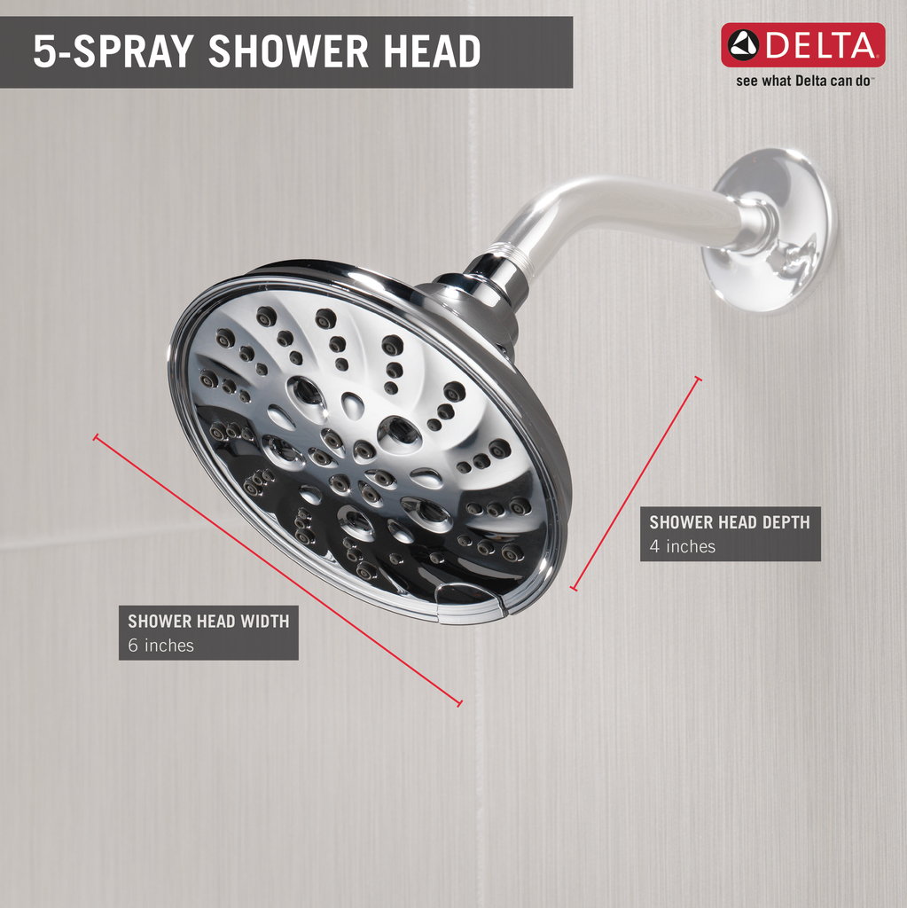 Delta Universal Showering Components: H2Okinetic® 5-Setting Traditional Raincan Shower Head - Chrome