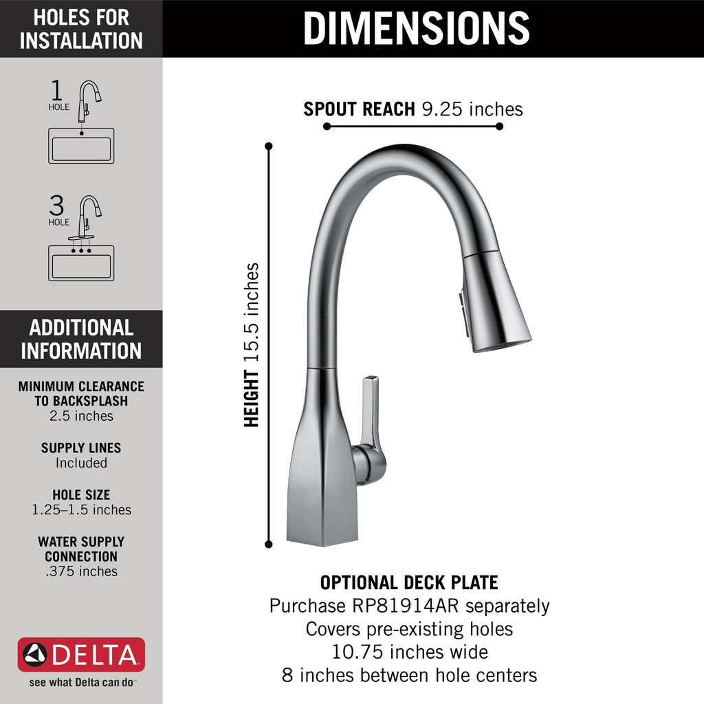 Delta Mateo®: Single Handle Pull-Down Kitchen Faucet With Shieldspray® Technology - Single Handle Lever - Arctic Stainless