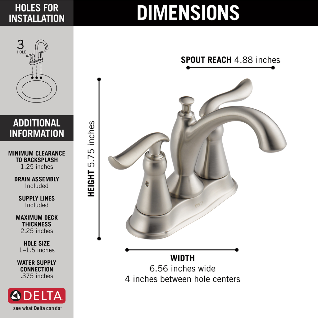 Delta Linden™: Two Handle Centerset Bathroom Faucet - Two Handle Lever - Stainless