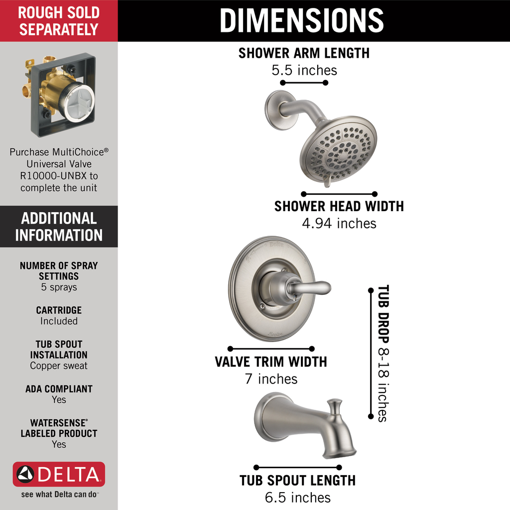 Delta Linden™: Monitor® 14 Series Tub & Shower Trim - Single Handle Lever - Stainless