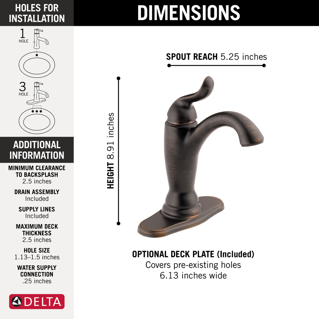 Delta Linden™: Single Handle Bathroom Faucet - Single Handle Lever - Venetian Bronze