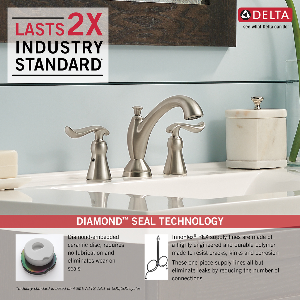 Delta Linden™: Two Handle Widespread Bathroom Faucet - Two Handle Lever - Stainless