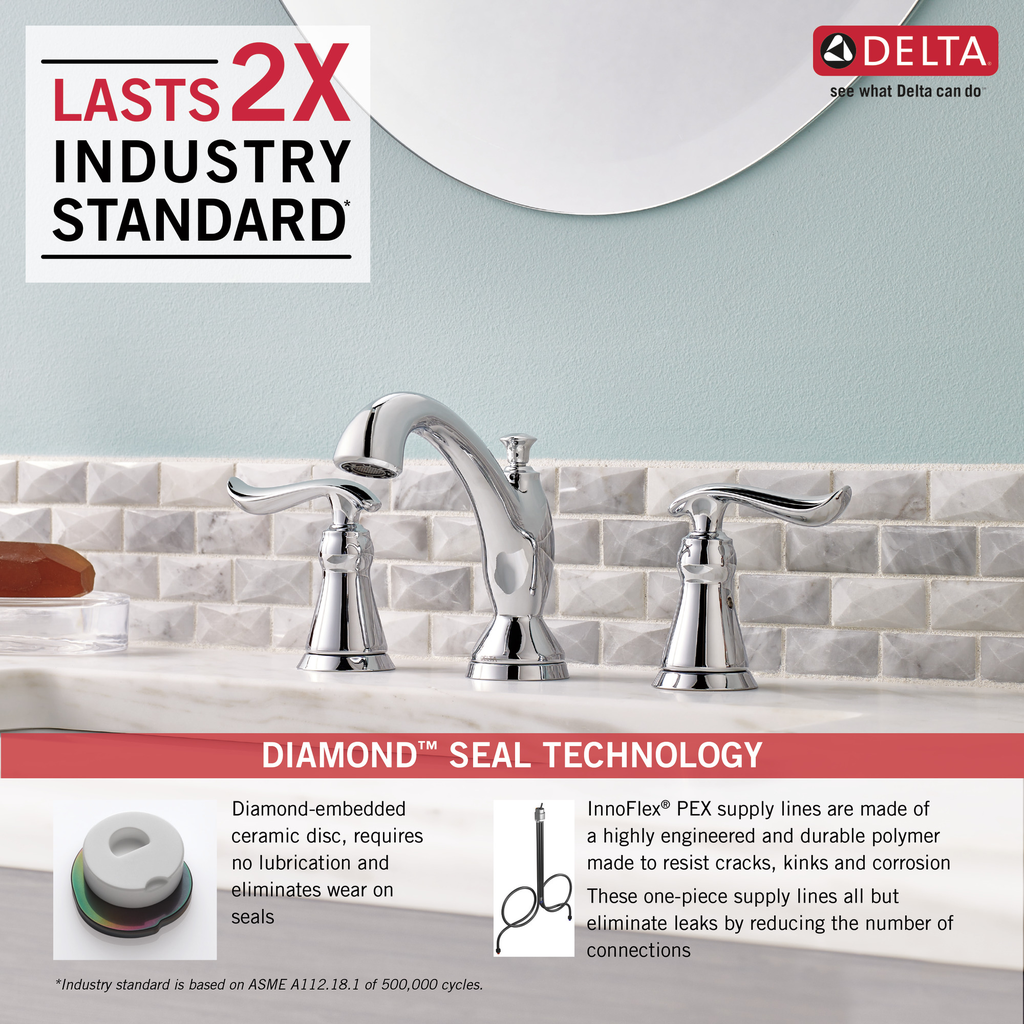 Delta Linden™: Two Handle Widespread Bathroom Faucet - Two Handle Lever - Chrome