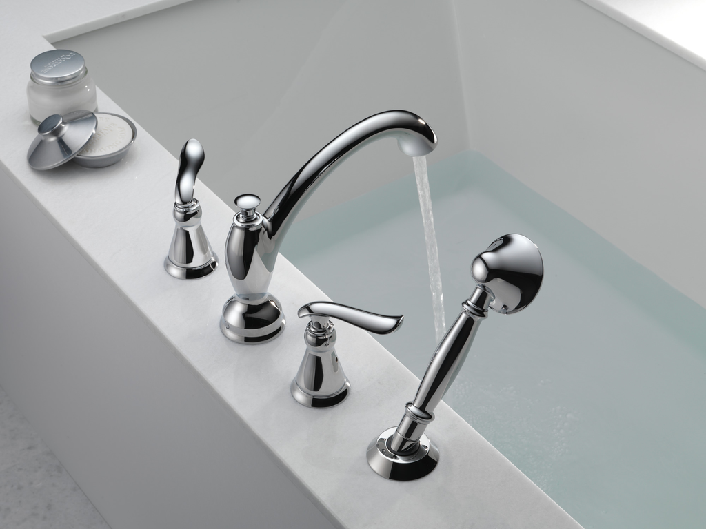 Delta Linden™: Roman Tub With Hand Shower Trim - Two Handle Lever - Chrome