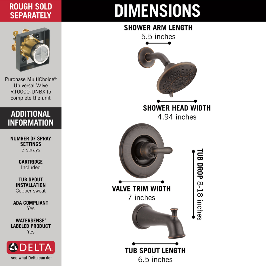 Delta Linden™: Monitor® 14 Series Tub & Shower Trim - Single Handle Lever - Venetian Bronze