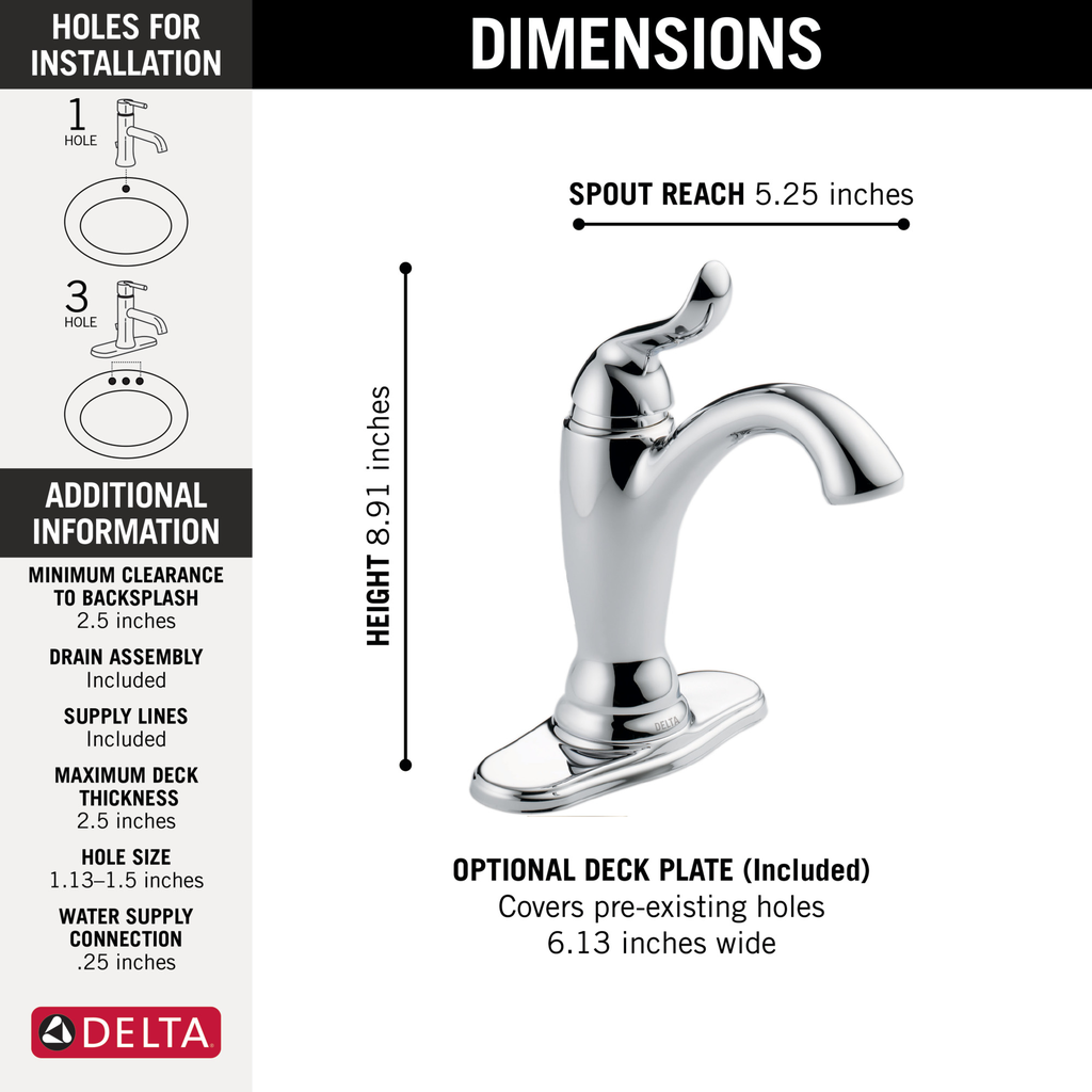 Delta Linden™: Single Handle Bathroom Faucet - Single Handle Lever - Chrome
