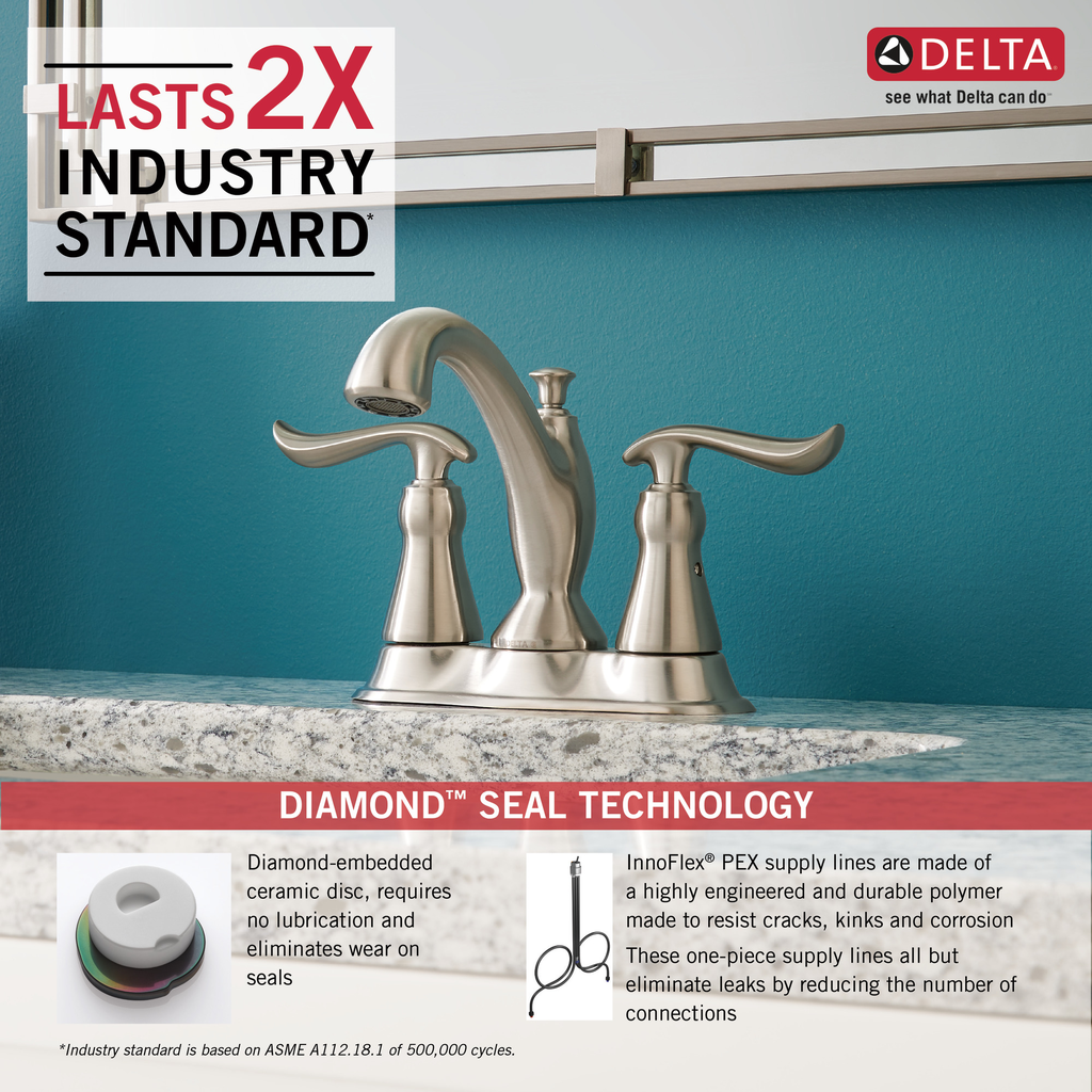Delta Linden™: Two Handle Centerset Bathroom Faucet - Two Handle Lever - Stainless