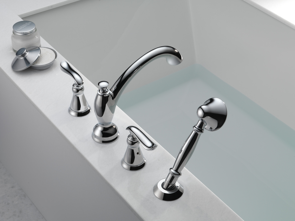 Delta Linden™: Roman Tub With Hand Shower Trim - Two Handle Lever - Chrome