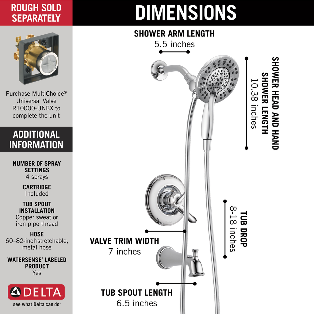 Delta Linden™: Monitor® 17 Series Tub & Shower Trim With In2Ition® - Single Handle Lever - Chrome