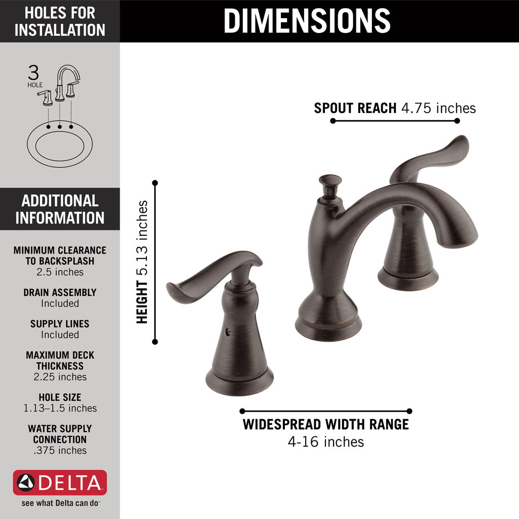 Delta Linden™: Two Handle Widespread Bathroom Faucet - Two Handle Lever - Venetian Bronze