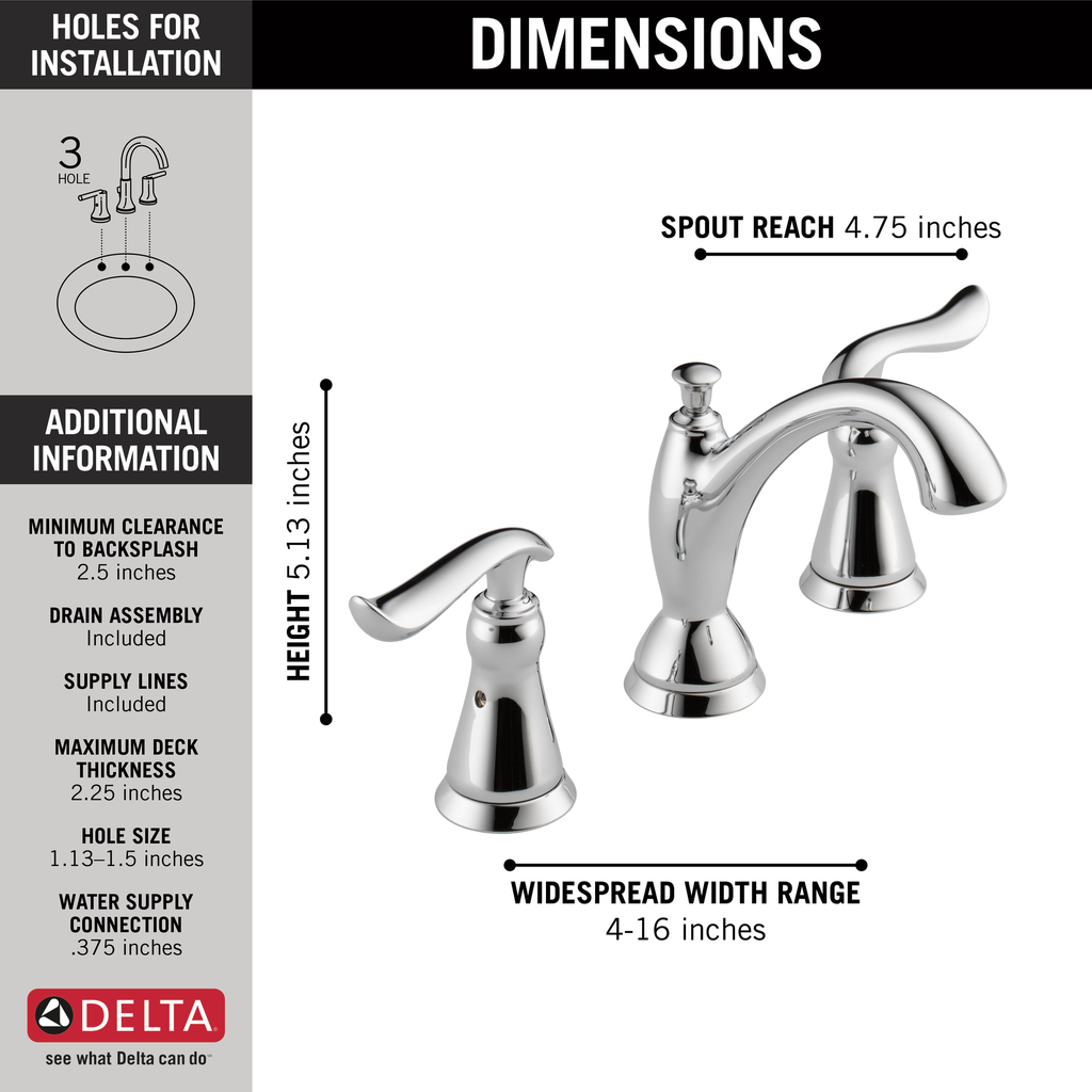 Delta Linden™: Two Handle Widespread Bathroom Faucet - Two Handle Lever - Chrome