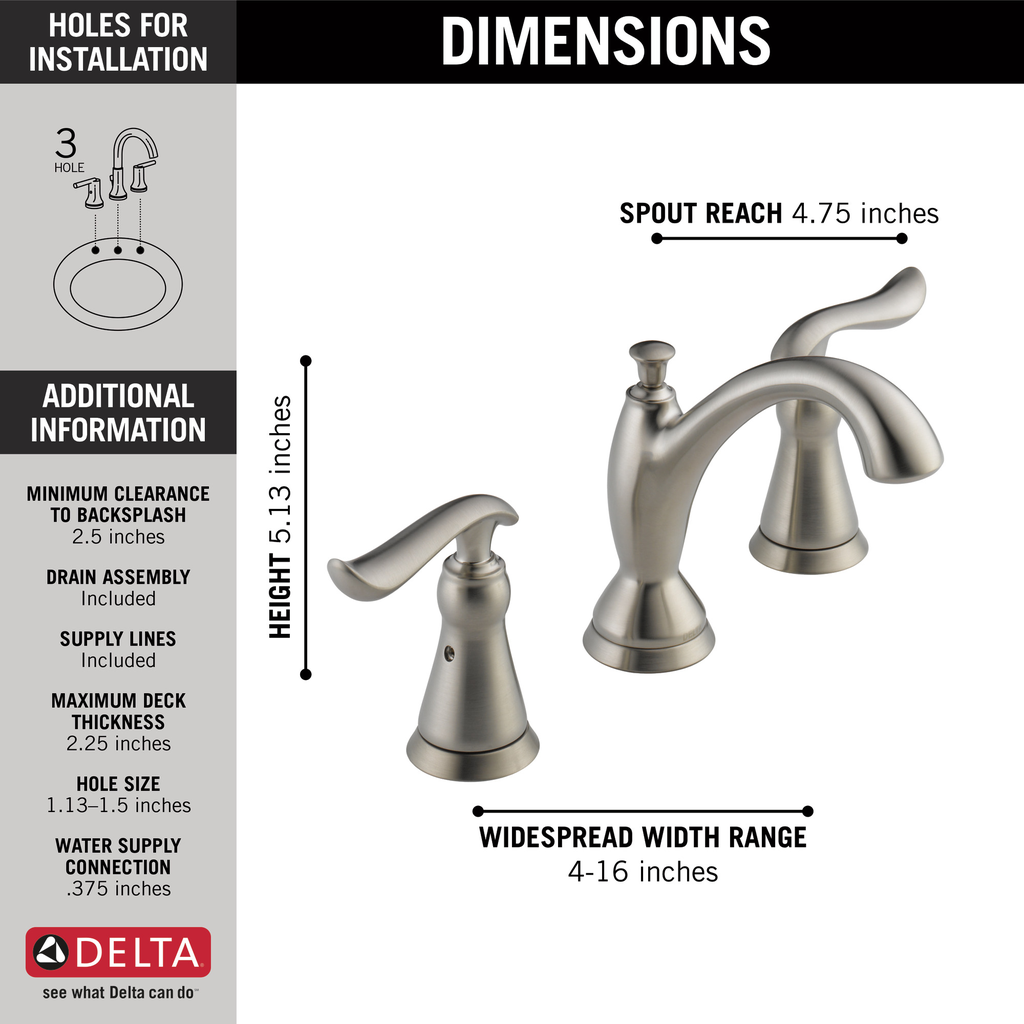 Delta Linden™: Two Handle Widespread Bathroom Faucet - Two Handle Lever - Stainless