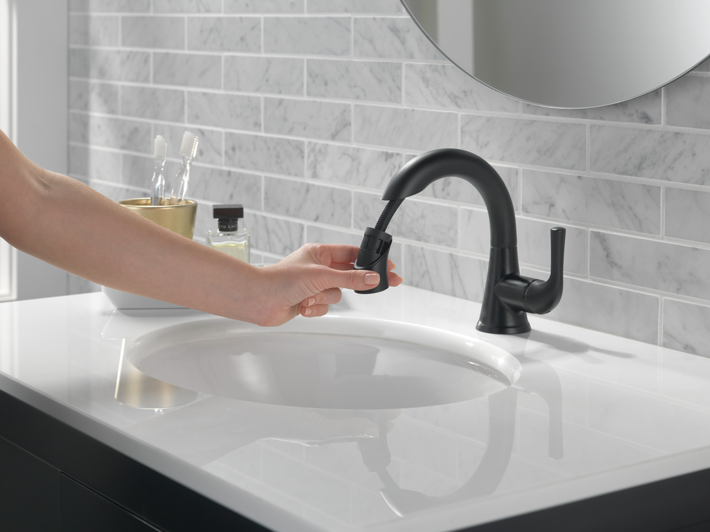 Delta Kayra®: Single Handle Pull-Down Bathroom Faucet - Single Handle Lever - Matte Black