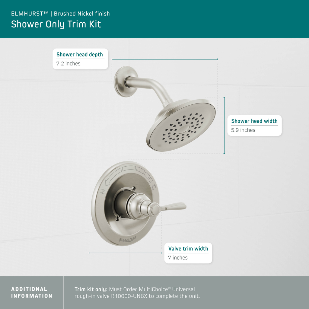 Peerless Elmhurst®: Shower Only Trim Kit - Single Handle Lever - Brushed Nickel