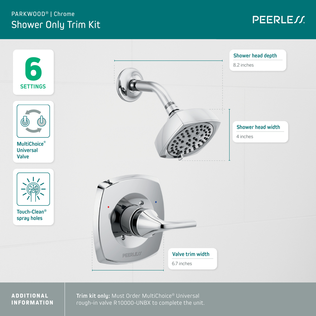 Peerless Parkwood®: Shower Only Trim Kit - Single Handle Lever - Chrome