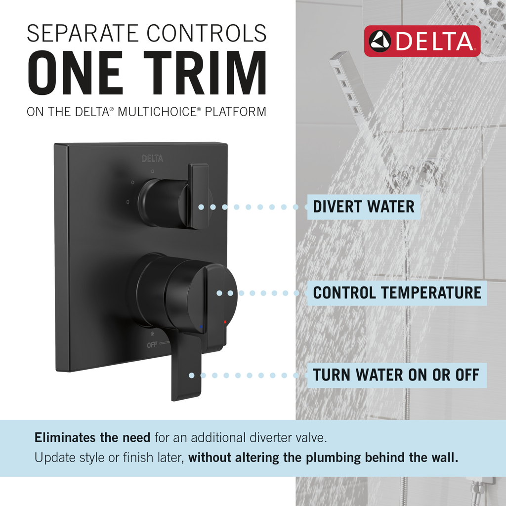 Delta Ara®: Angular Modern Monitor® 17 Series Valve Trim With 3-Setting Integrated Diverter - Two Handle Lever - Matte Black