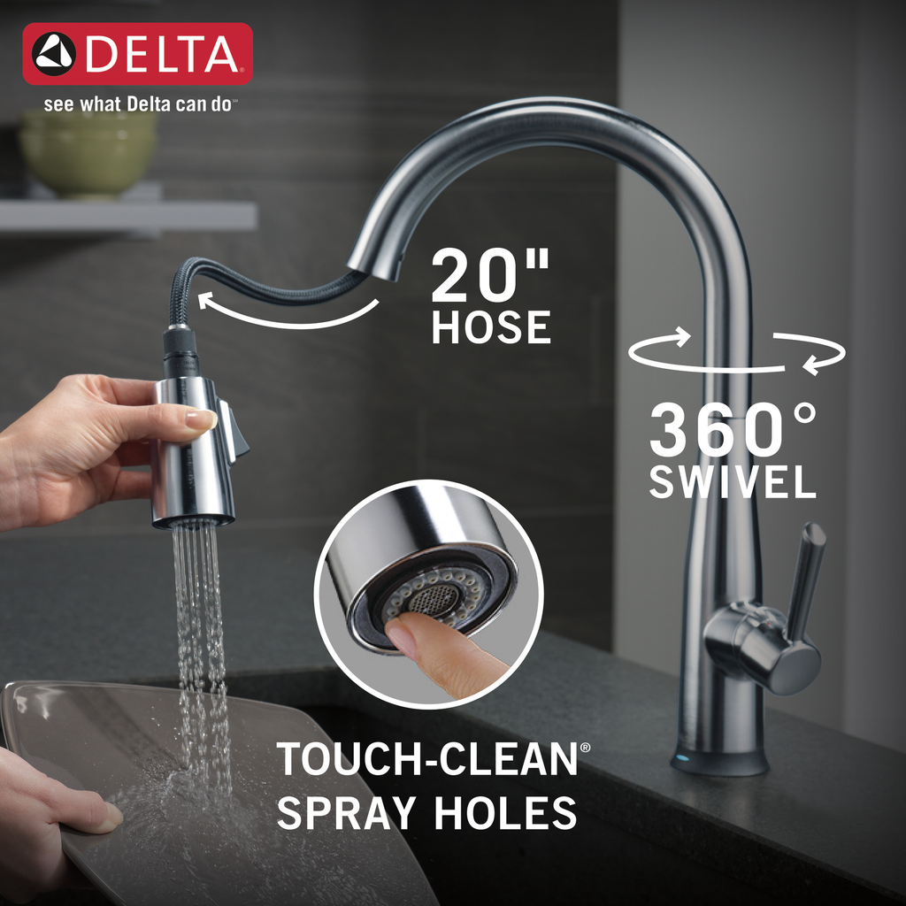 Delta Essa®: Single Handle Pull-Down Kitchen Faucet With Touch2O® Technology - Single Handle Lever - Arctic Stainless