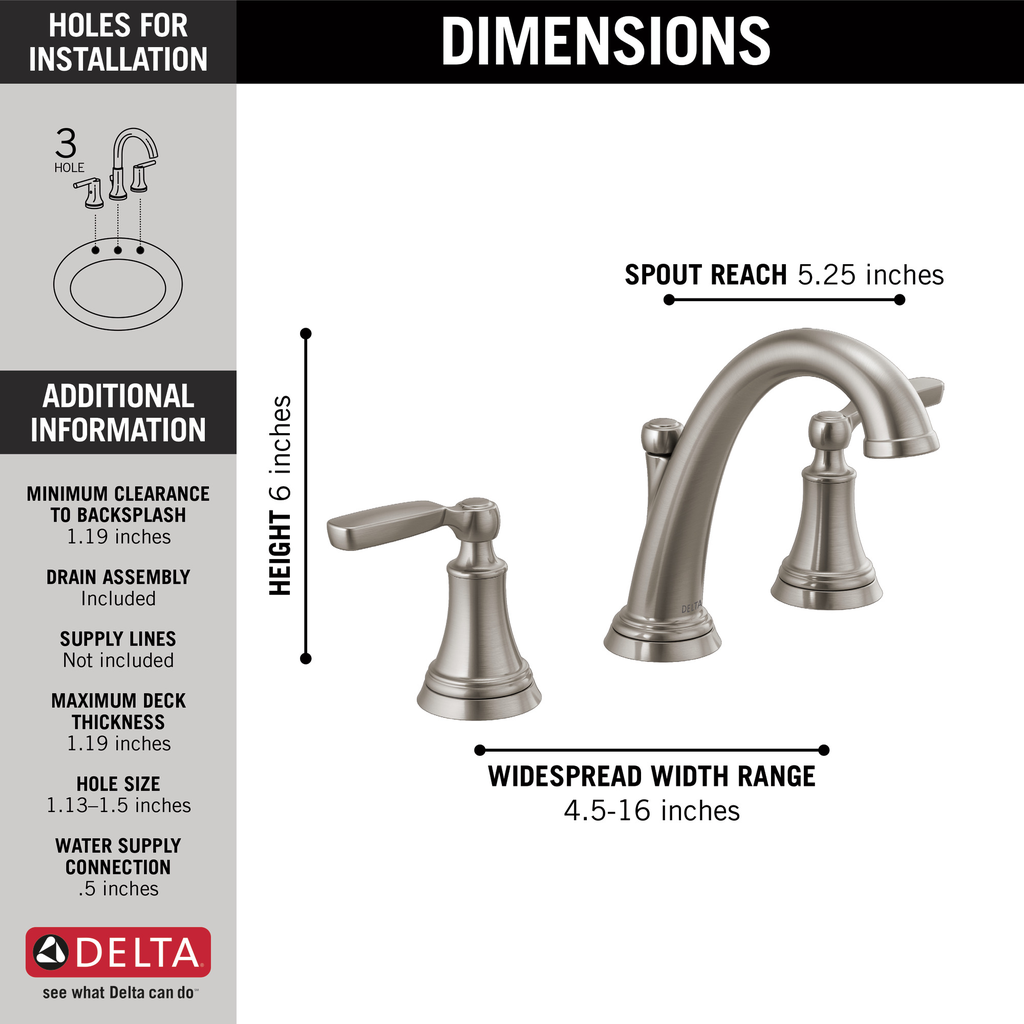 Delta Woodhurst™: Two Handle Widespread Bathroom Faucet - Two Handle Lever - Stainless