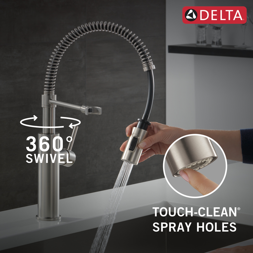 Delta Antoni®: Single-Handle Pull-Down Spring Kitchen Faucet - Single Handle Lever - Spotshield Stainless