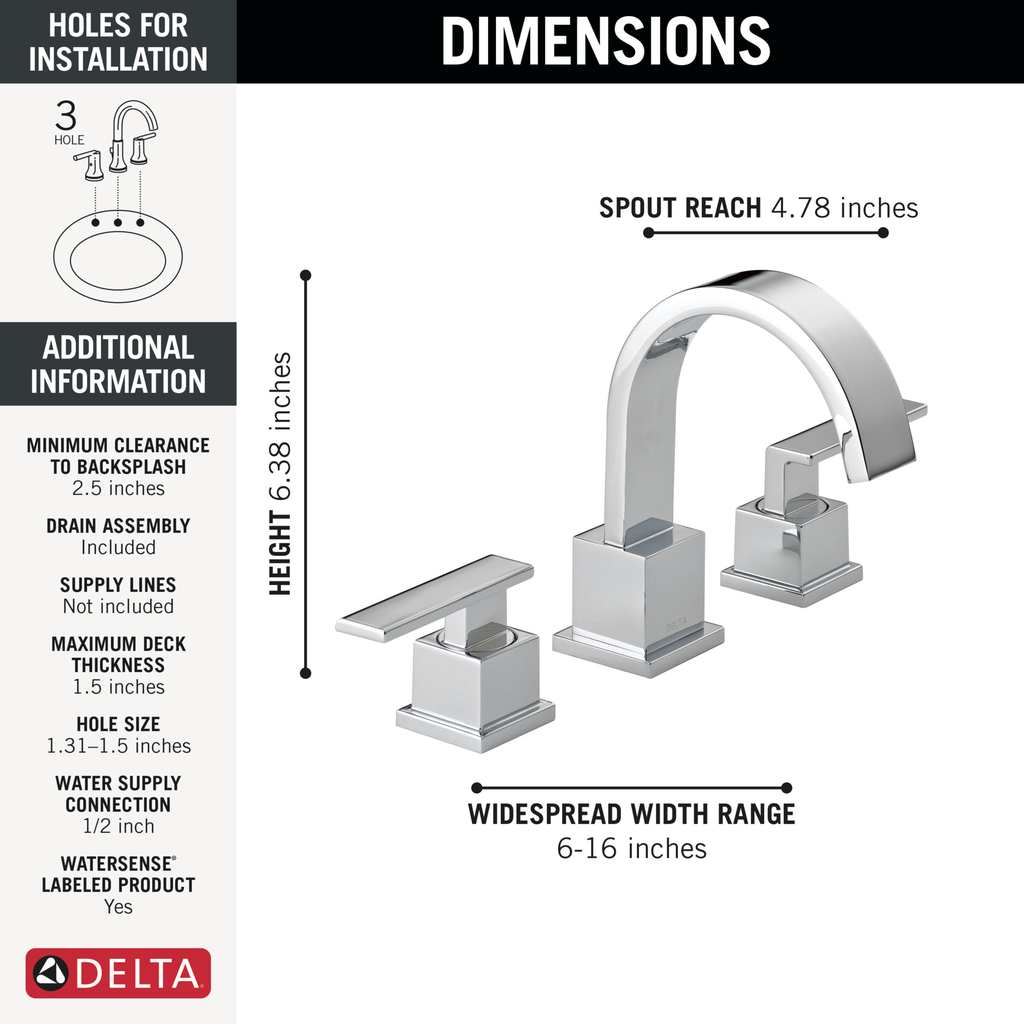 Delta Vero®: Two Handle Widespread Bathroom Faucet - Two Handle Blade - Chrome