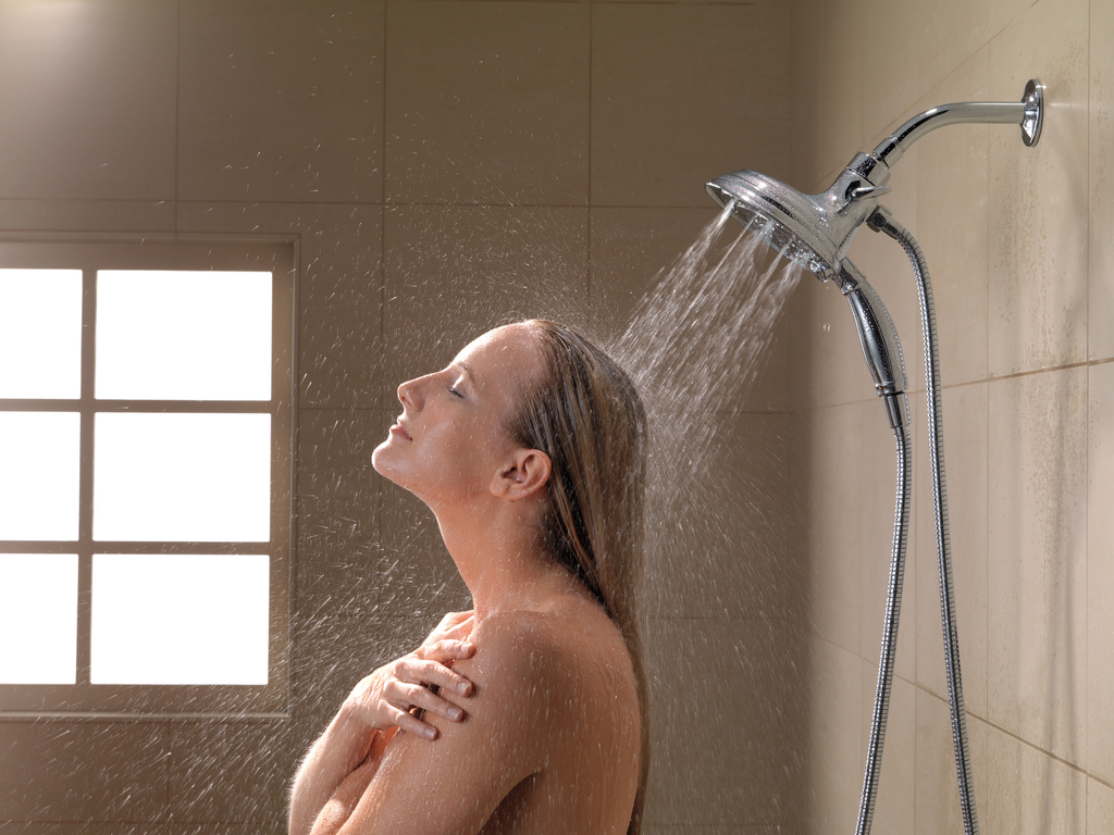 Delta Universal Showering Components: H2Okinetic® In2Ition® 4-Setting Two-In-One Shower - Chrome