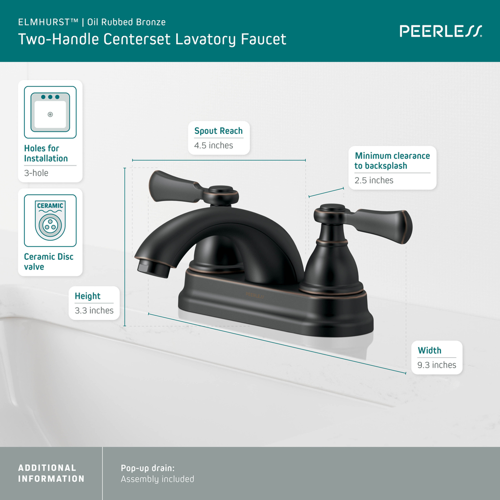 Peerless Elmhurst®: Two-Handle Centerset Bath Faucet - Two Handle Lever - Oil Rubbed Bronze