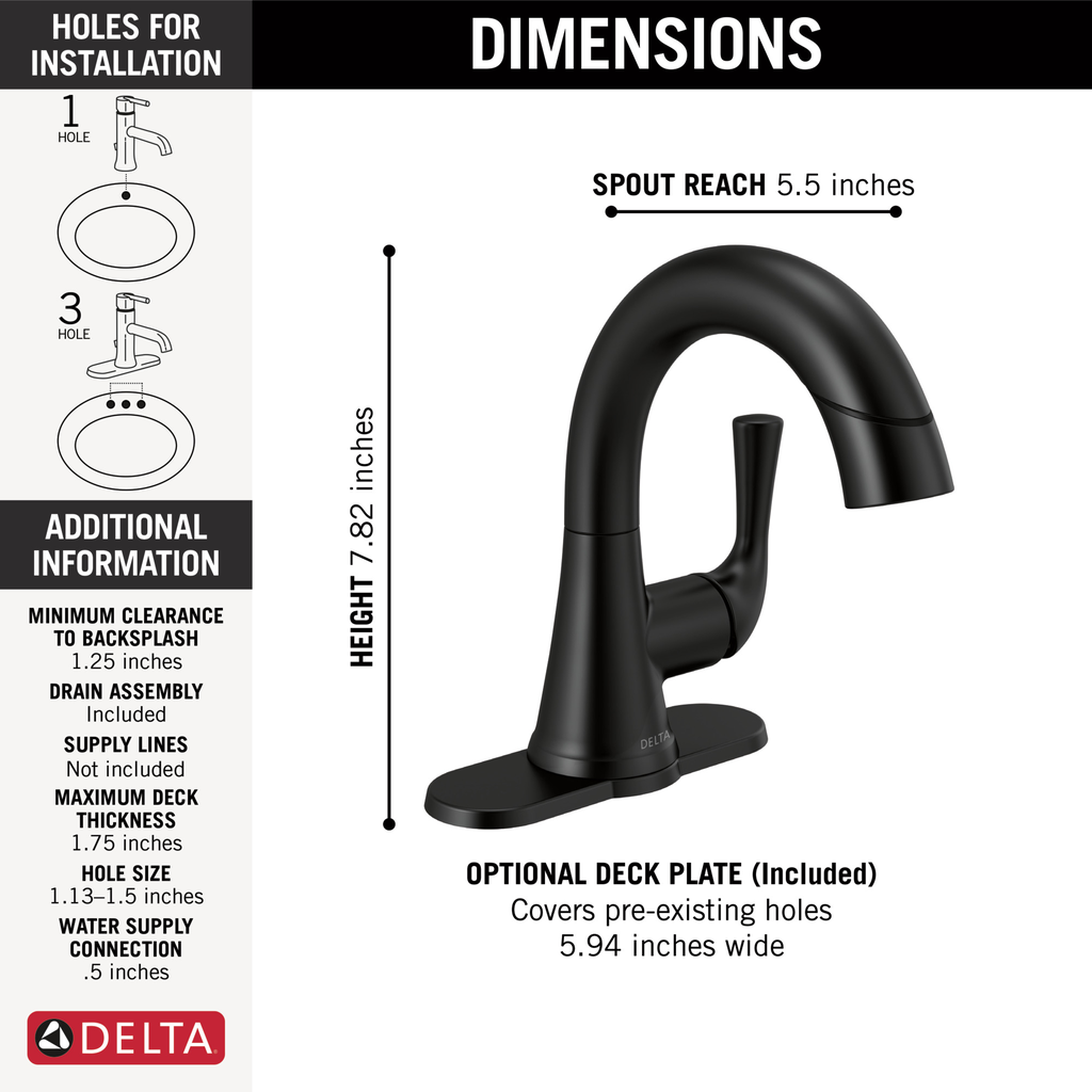 Delta Kayra®: Single Handle Pull-Down Bathroom Faucet - Single Handle Lever - Matte Black