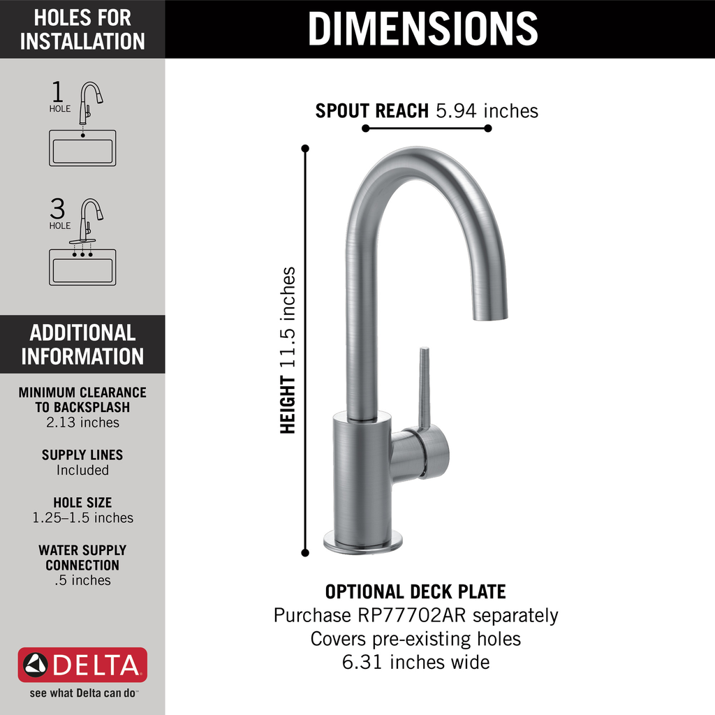 Delta Trinsic®: True Bar Limited Swivel - Single Handle Lever - Arctic Stainless