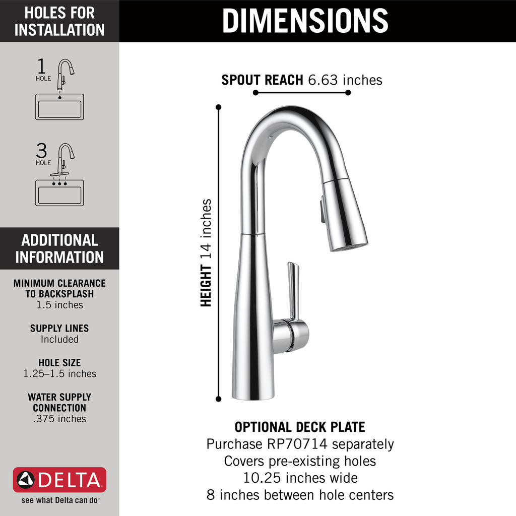 Delta Essa®: Single Handle Pull-Down Bar / Prep Faucet - Single Handle Lever - Chrome