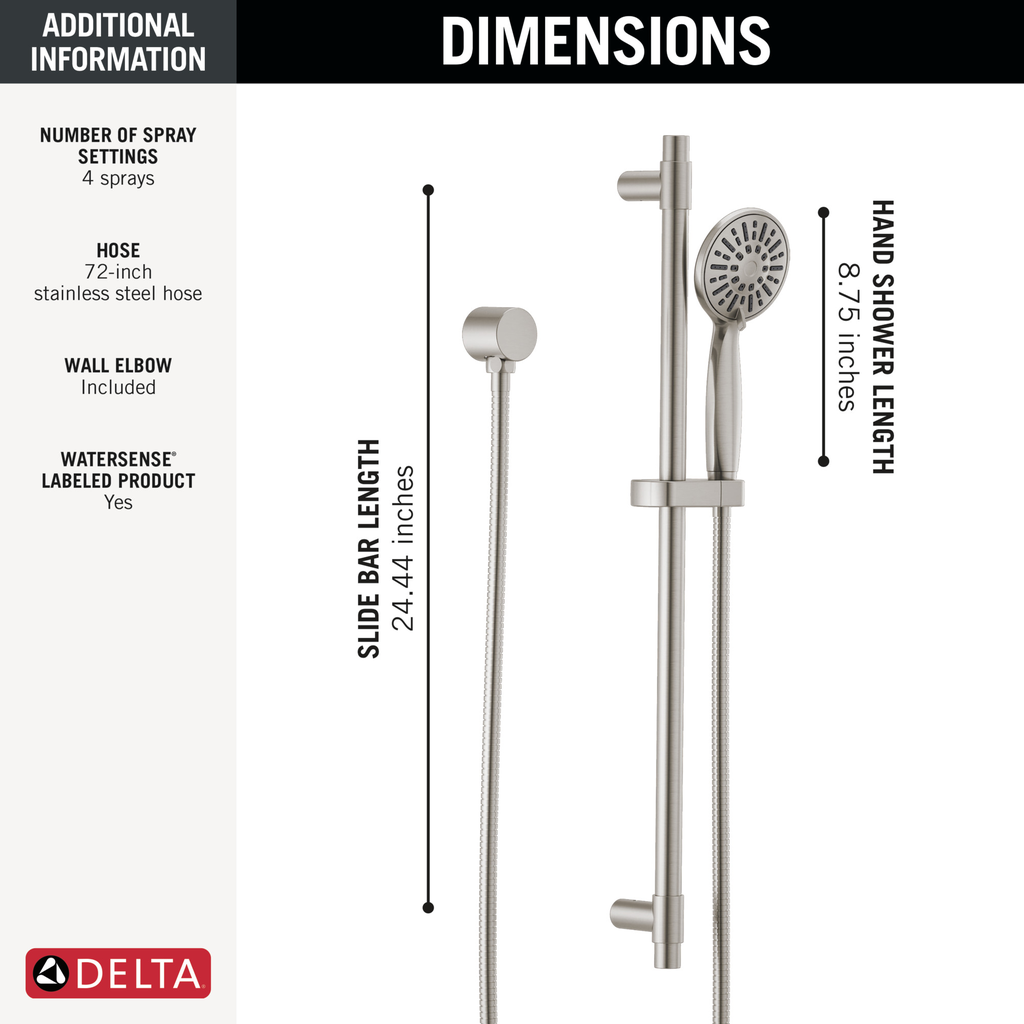 Delta Universal Showering Components: Hand Shower 1.75 Gpm W/Slide Bar 4S - Stainless