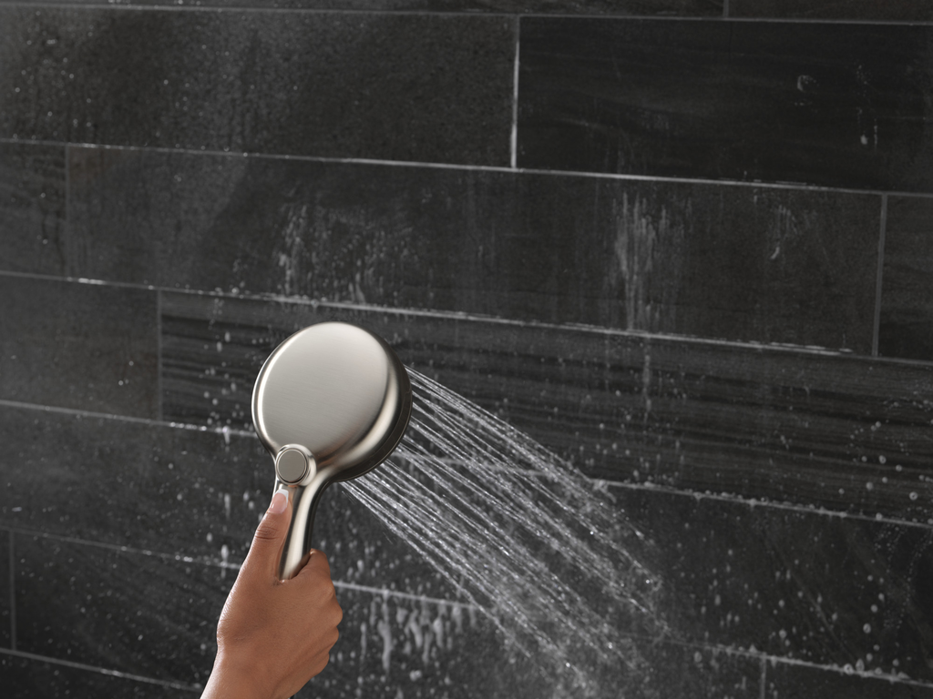 Delta Universal Showering Components: 7-Setting Slide Bar Hand Shower With Cleaning Spray - Lumicoat® Stainless