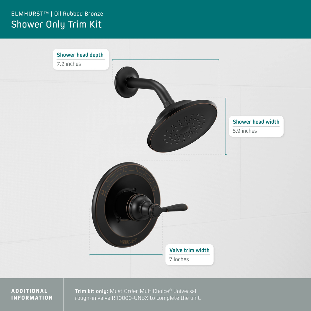 Peerless Elmhurst®: Shower Only Trim Kit - Single Handle Lever - Oil Rubbed Bronze