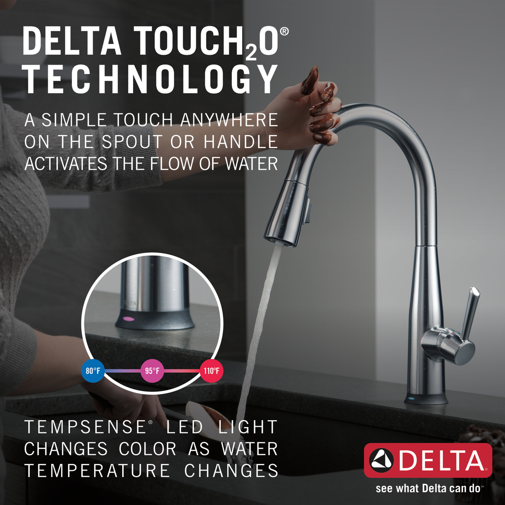 Delta Essa®: Single Handle Pull-Down Kitchen Faucet With Touch2O® Technology - Single Handle Lever - Arctic Stainless