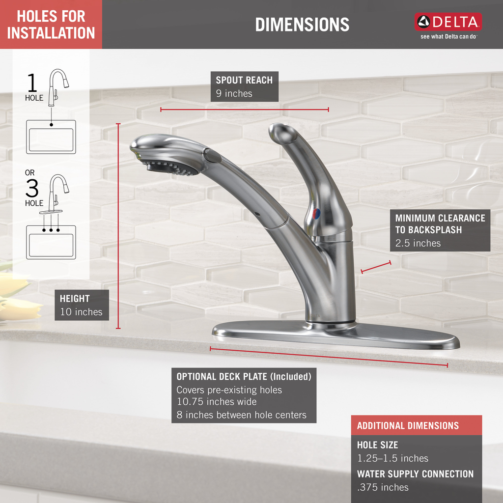 Delta Signature Pullouts: Single Handle Pull-Out Kitchen Faucet - Single Handle Lever - Arctic Stainless