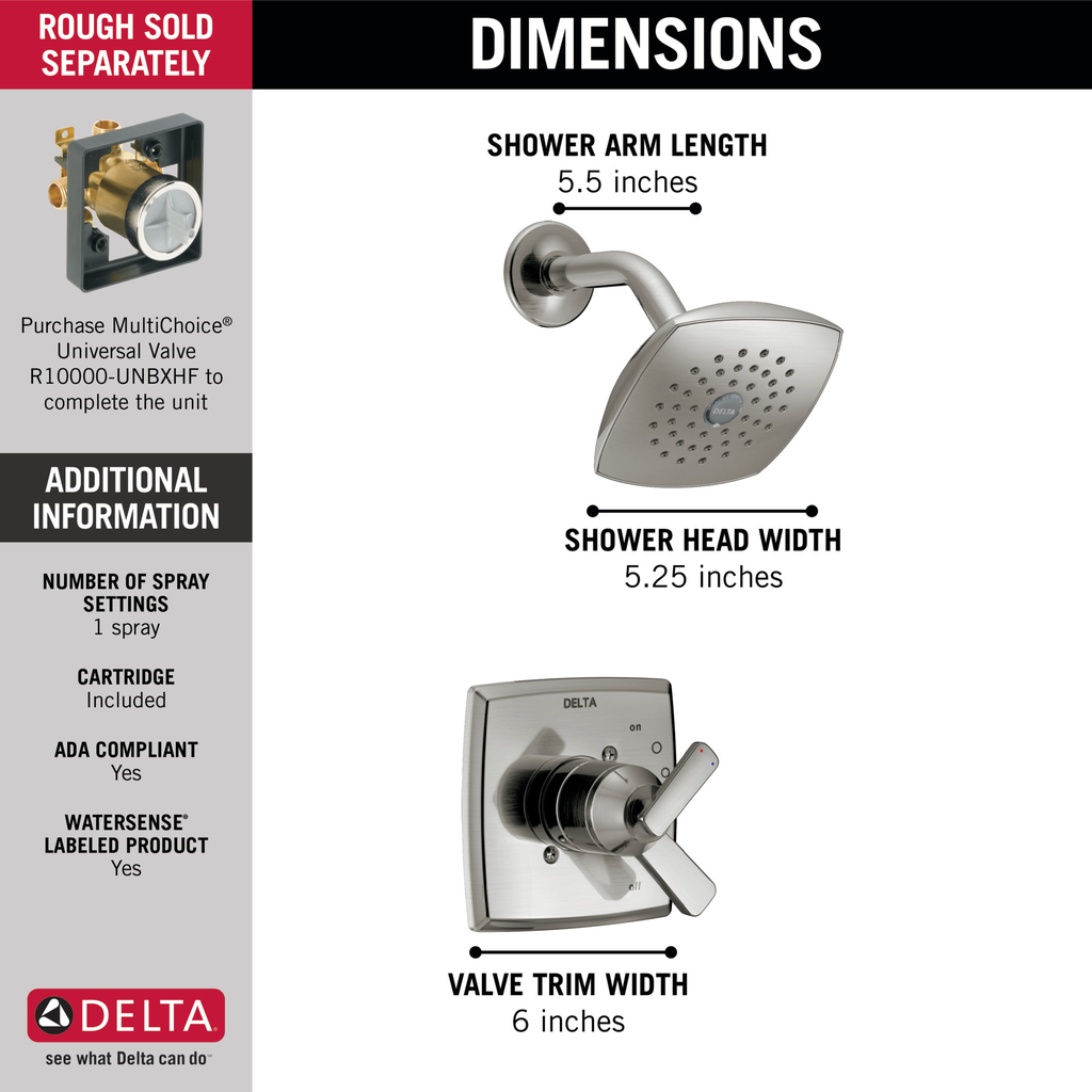 Delta Ashlyn®: Monitor® 17 Series Shower Trim - Single Handle Lever - Stainless