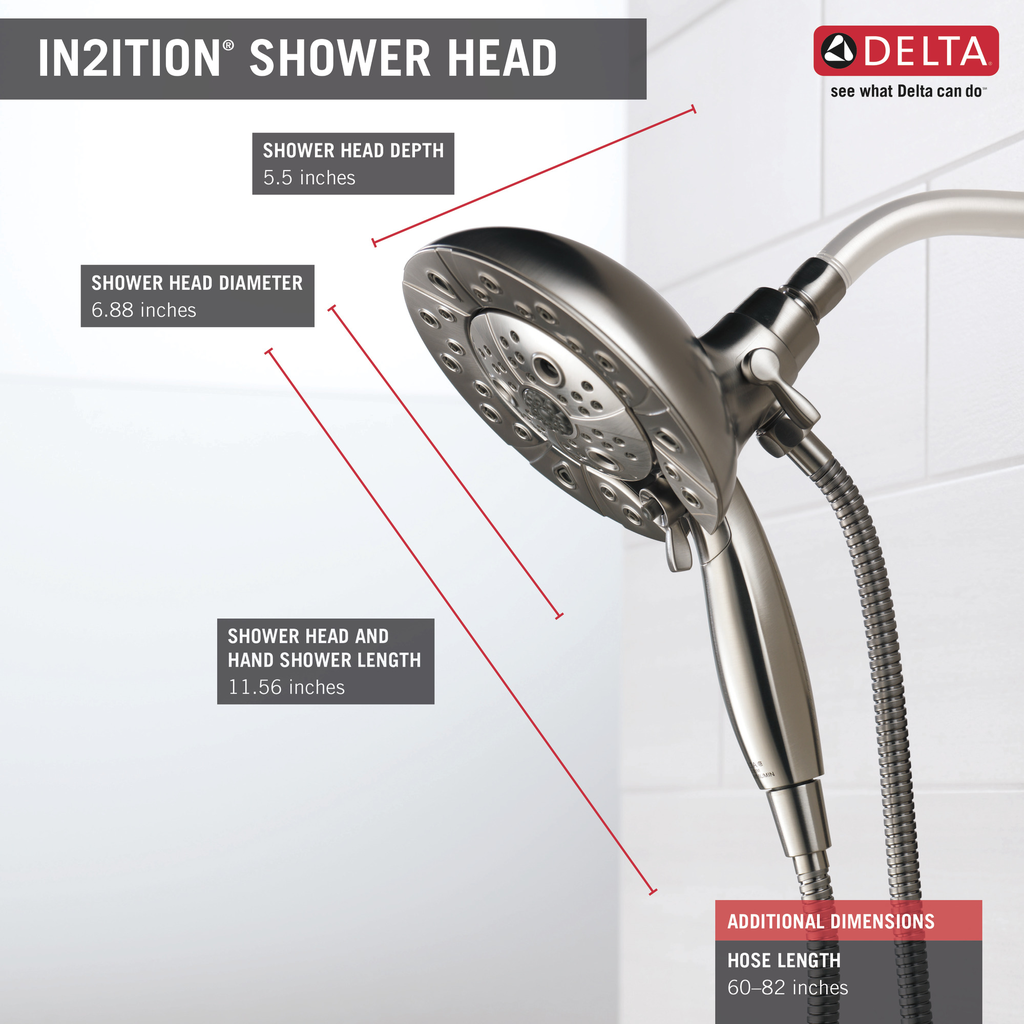 Delta Universal Showering Components: H2Okinetic® In2Ition® 5-Setting Two-In-One Shower - Stainless
