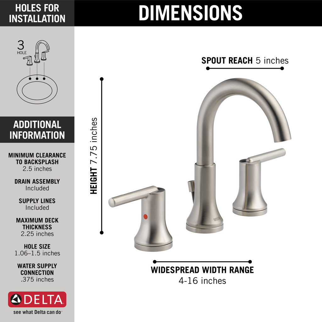 Delta Trinsic®: Two Handle Widespread Bathroom Faucet - Two Handle Lever - Stainless