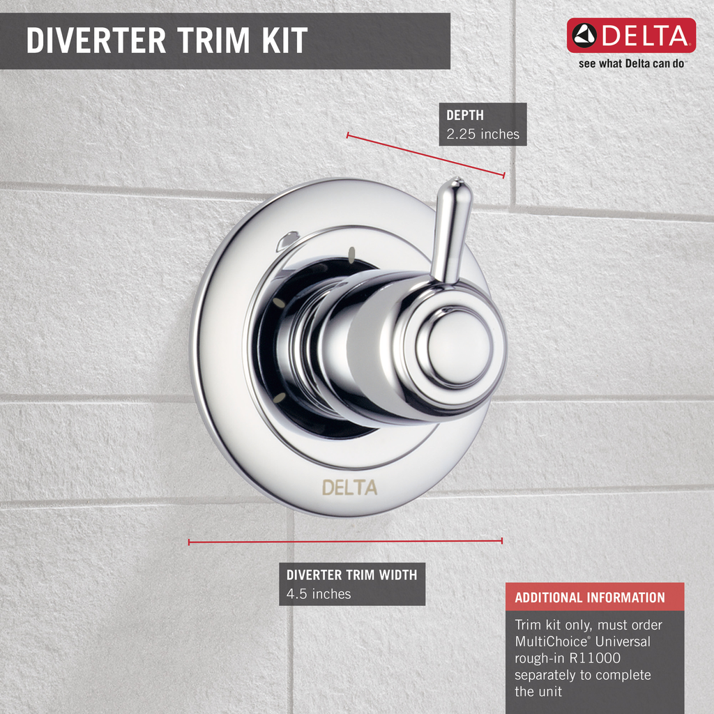 Delta Other: 3-Setting 2-Port Diverter Trim - Single Handle Lever - Chrome