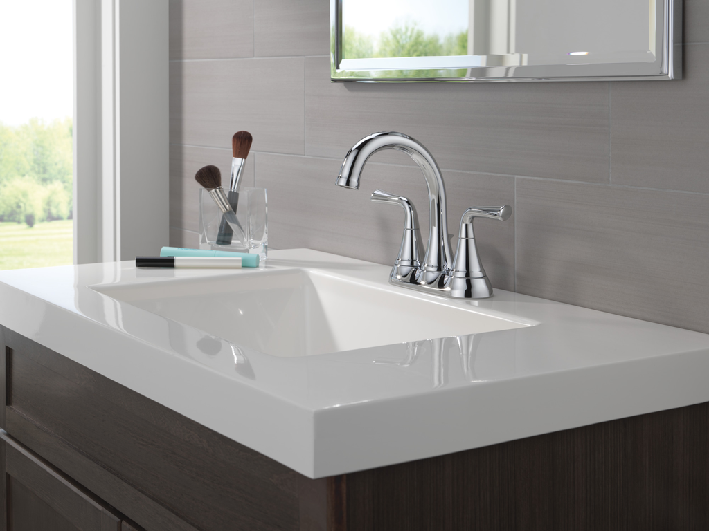 Delta Kayra®: Two Handle Centerset Bathroom Faucet - Two Handle Lever - Chrome