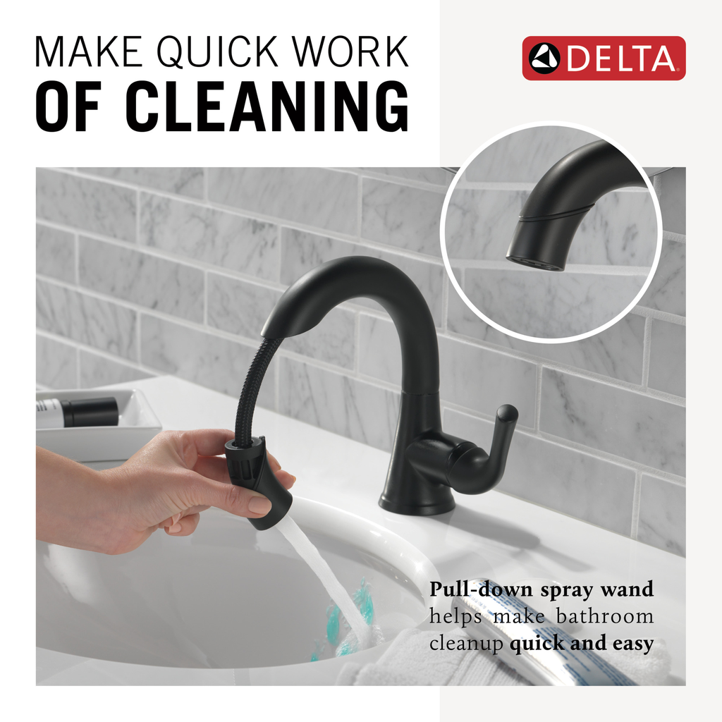 Delta Kayra®: Single Handle Pull-Down Bathroom Faucet - Single Handle Lever - Matte Black