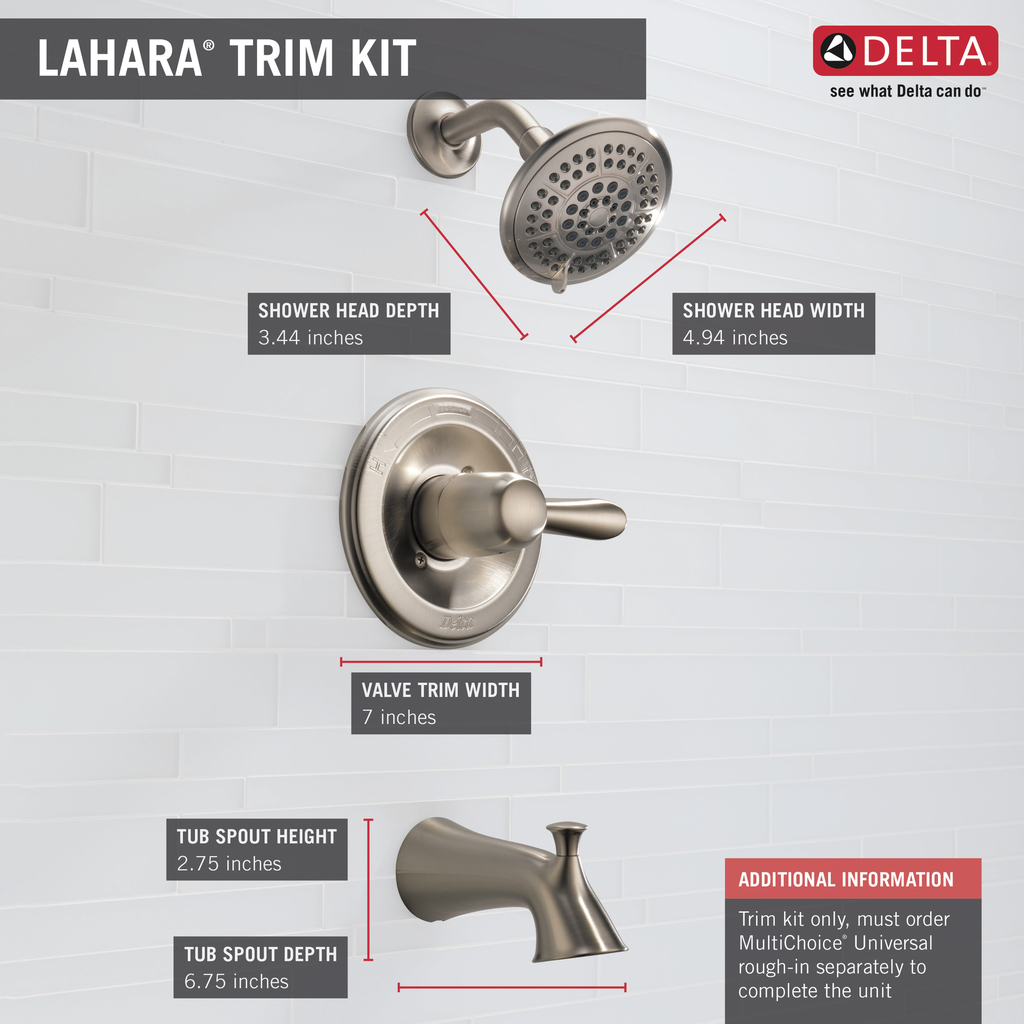 Delta Lahara®: Monitor® 14 Series Tub & Shower Trim - Single Handle Lever - Stainless