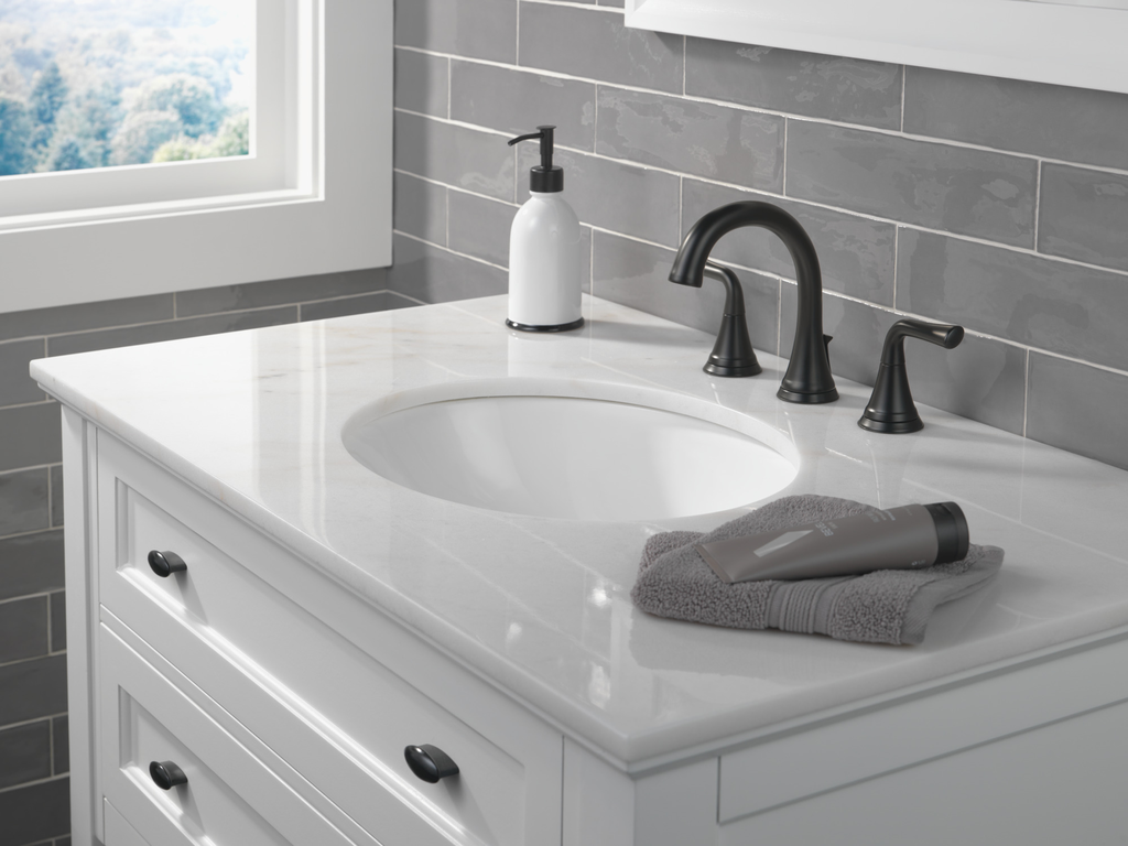 Delta Kayra®: Two Handle Widespread Bathroom Faucet - Two Handle Lever - Matte Black