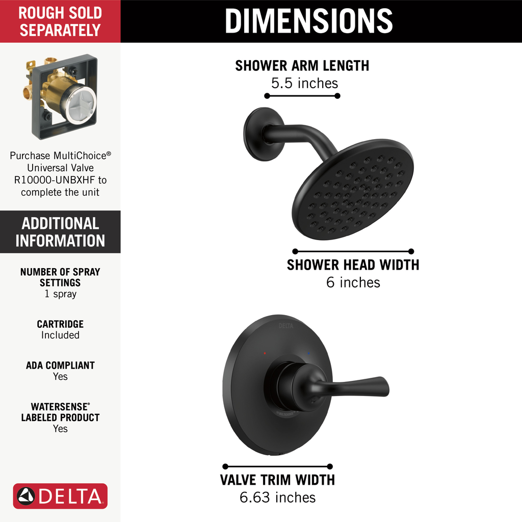 Delta Kayra®: Monitor 14 Series Shower Trim - Single Handle Lever - Matte Black