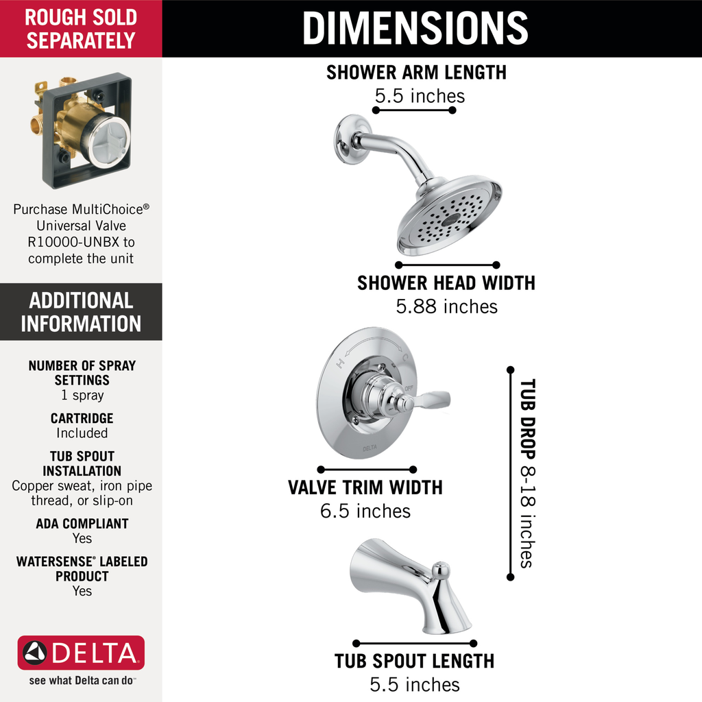 Delta Woodhurst™: Tub/Shower Trim - Single Handle Lever - Chrome
